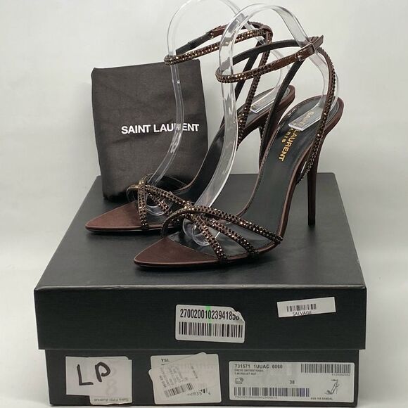 Saint Laurent Ava Sandals in Crepe Satin with Rhinestones size 38 - Picture 3 of 16